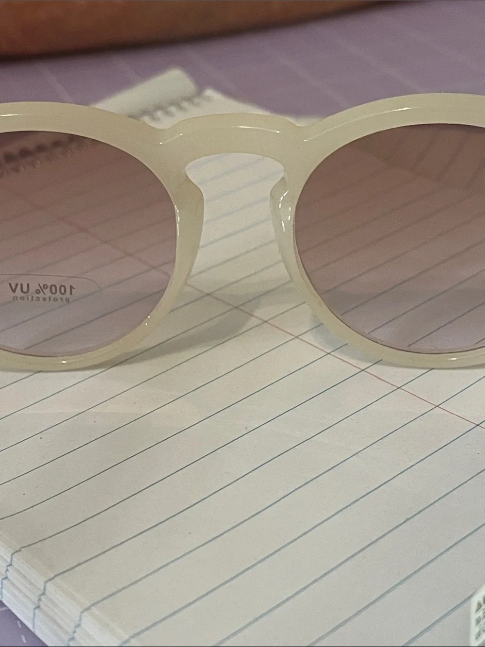Ivory Retro Inspired Round Sunglasses Pink Gradient Tint Lenses 100% UV Loft NWT